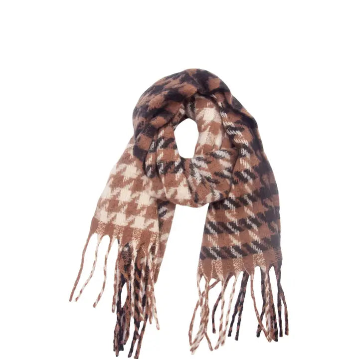 Soft Two Tone Houndstooth Fleece Scarf