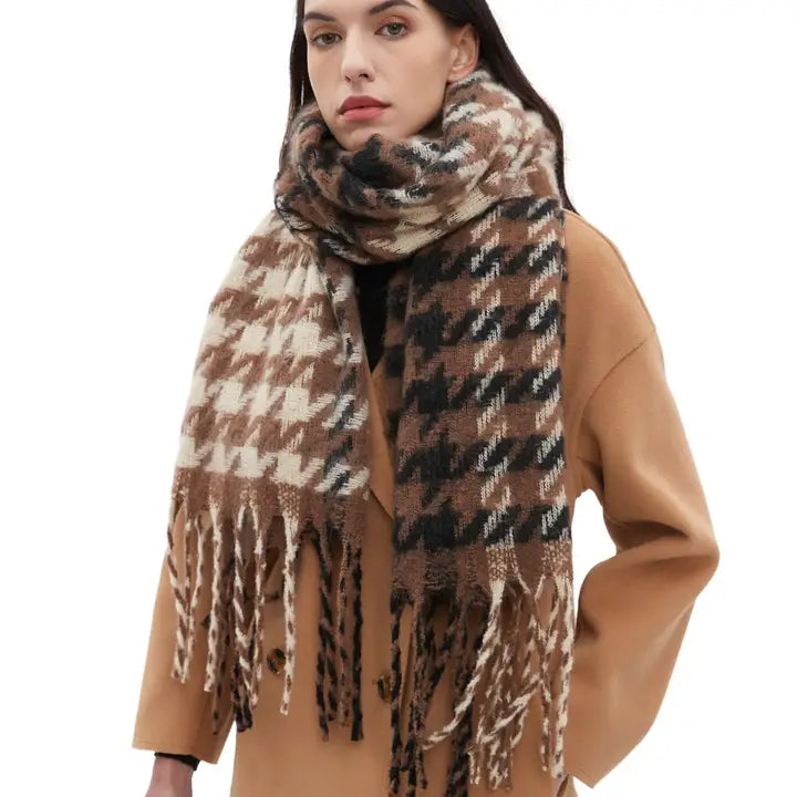 Soft Two Tone Houndstooth Fleece Scarf