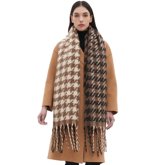 Soft Two Tone Houndstooth Fleece Scarf