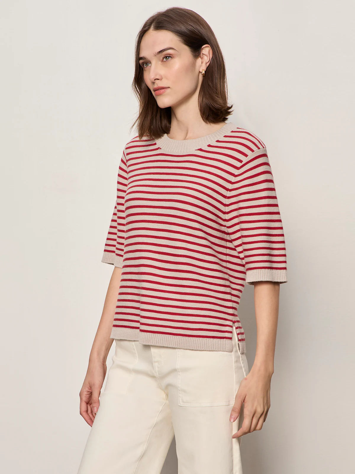 Sweater Tee in Opal/Raspberry Stripe