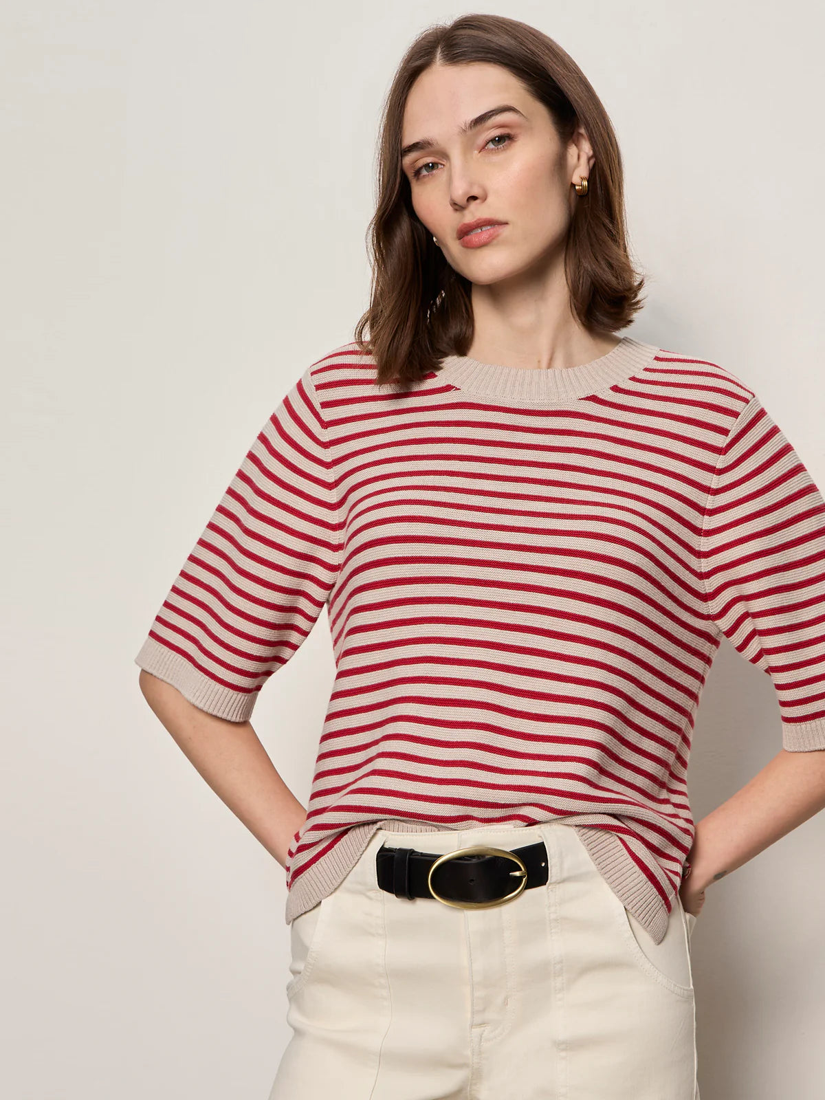 Sweater Tee in Opal/Raspberry Stripe