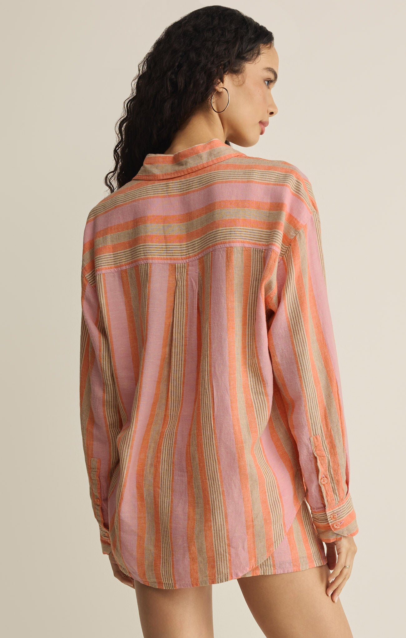 The Perfect Striped Button Up in Tiger Lily