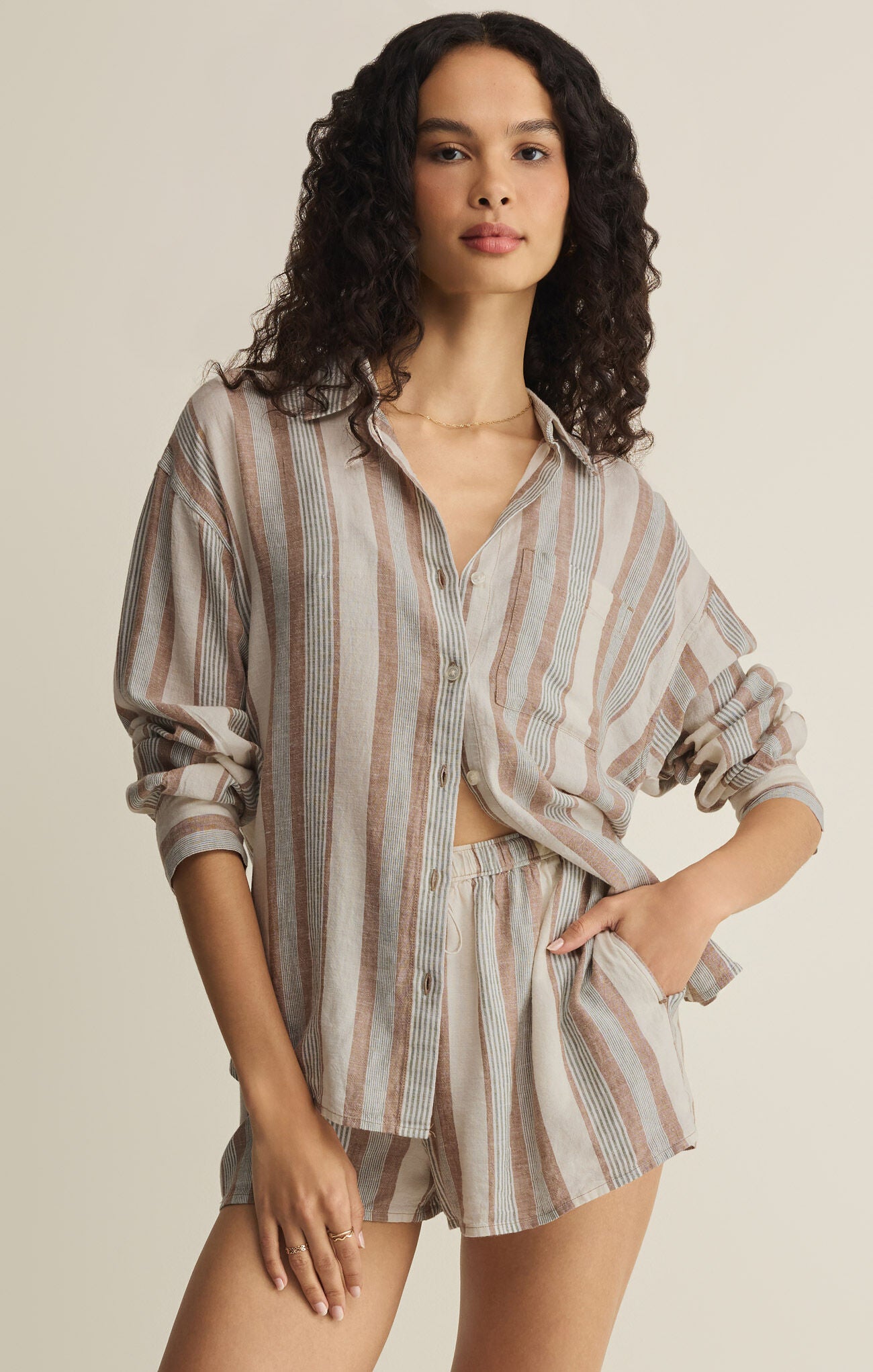 The Perfect Striped Button Up in Island Coconut