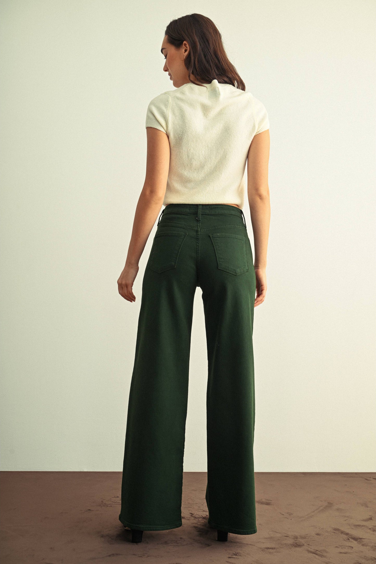 The Stretchy Wide Leg Jean in Dark Forest Green