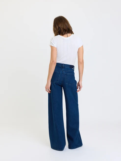 The Wanderer Mid Rise Palazzo Jeans in Glimmer