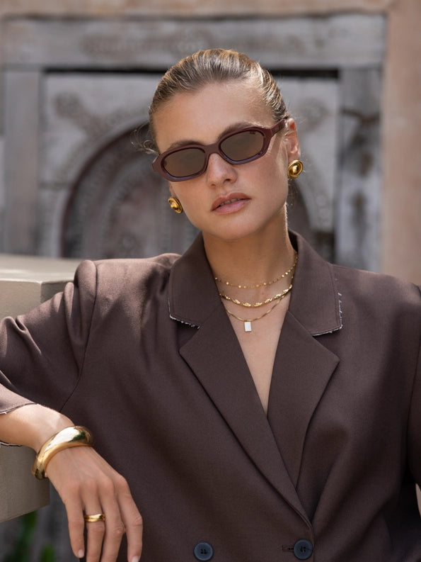 Tokyo Rectangular Sunglasses in Burgundy