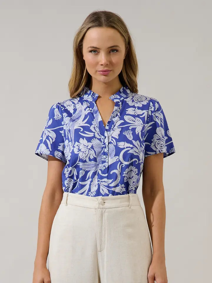 Viry Floral Split Neck Top