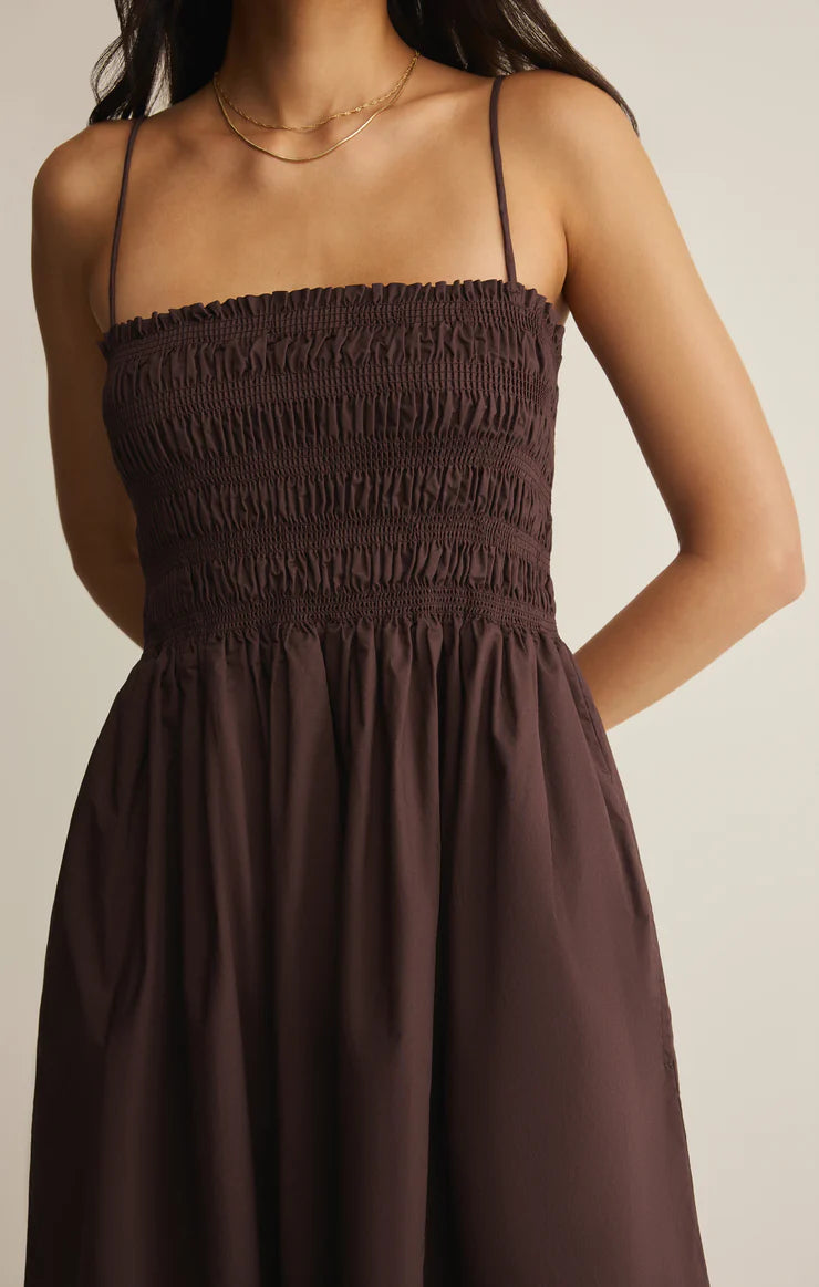 Cornelia Poplin Maxi Dress in Chocolate Cherry