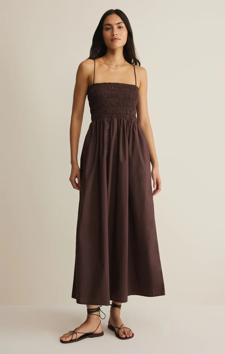 Cornelia Poplin Maxi Dress in Chocolate Cherry