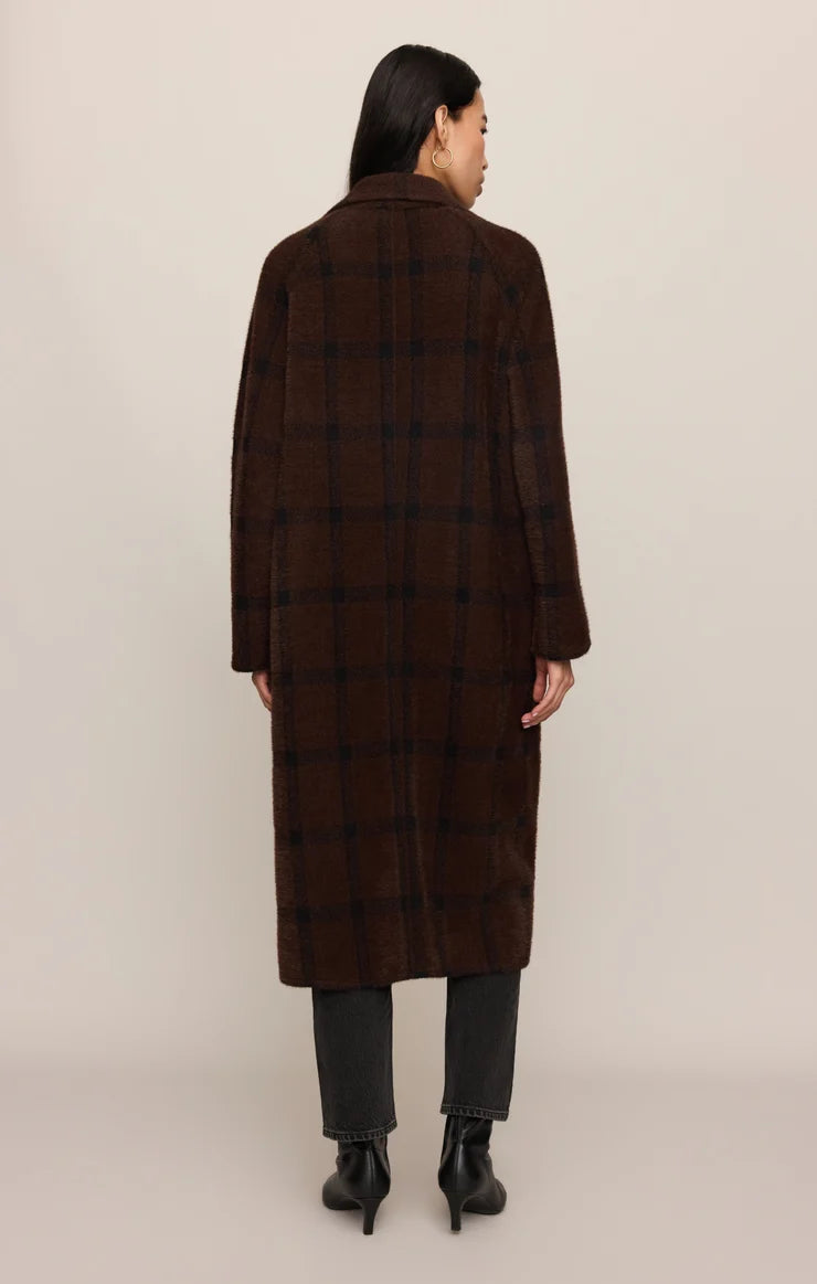 Crosby Plaid Cocoon Coat Dark Chocolate