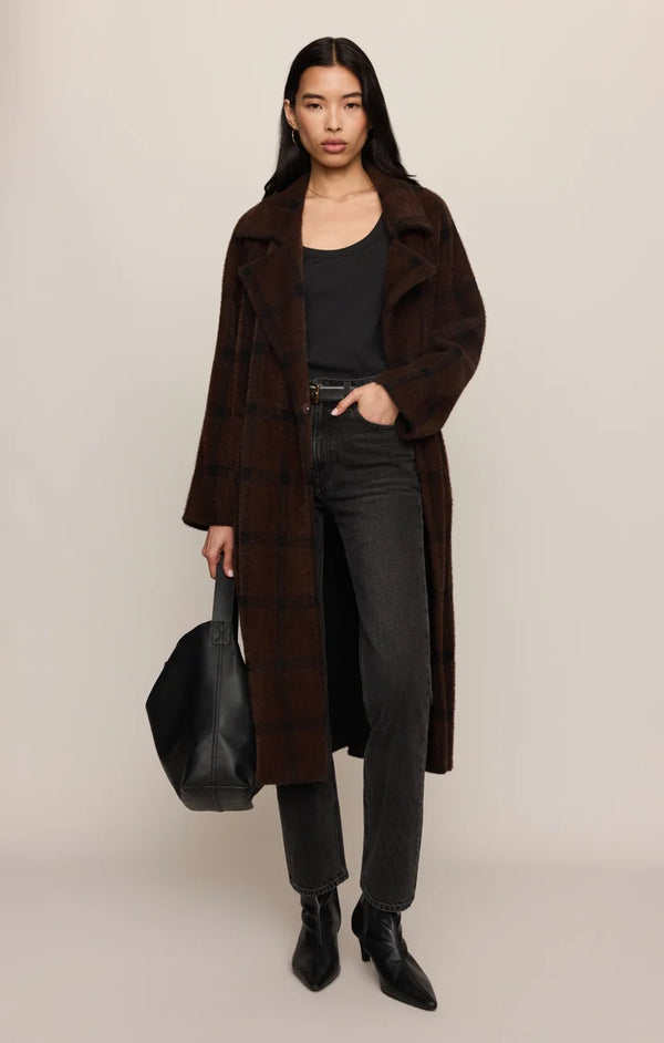 Crosby Plaid Cocoon Coat Dark Chocolate