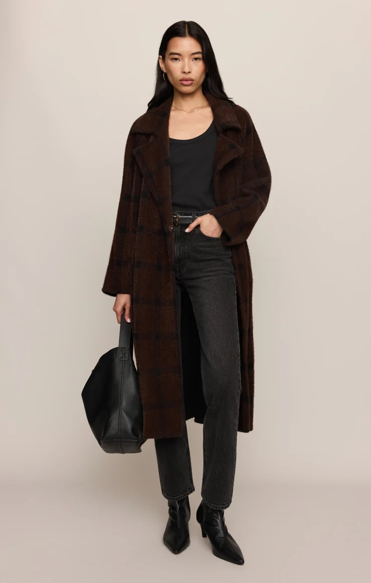Crosby Plaid Cocoon Coat Dark Chocolate