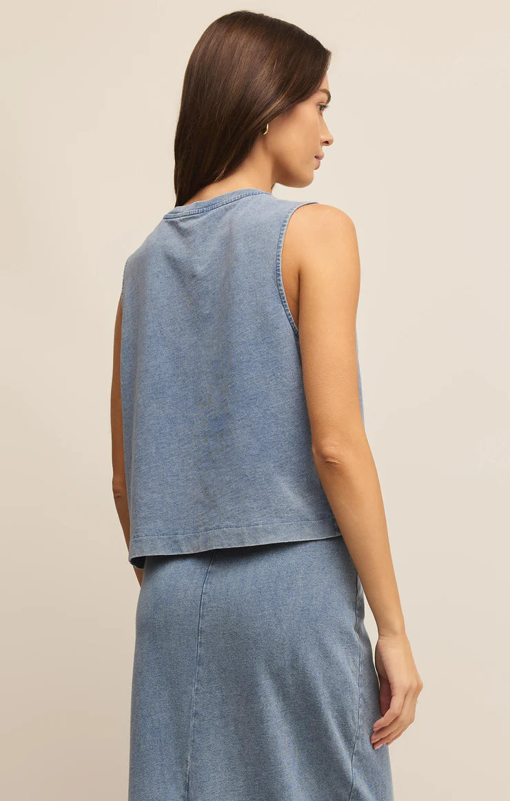 Sloane Jersey Denim Muscle Tank