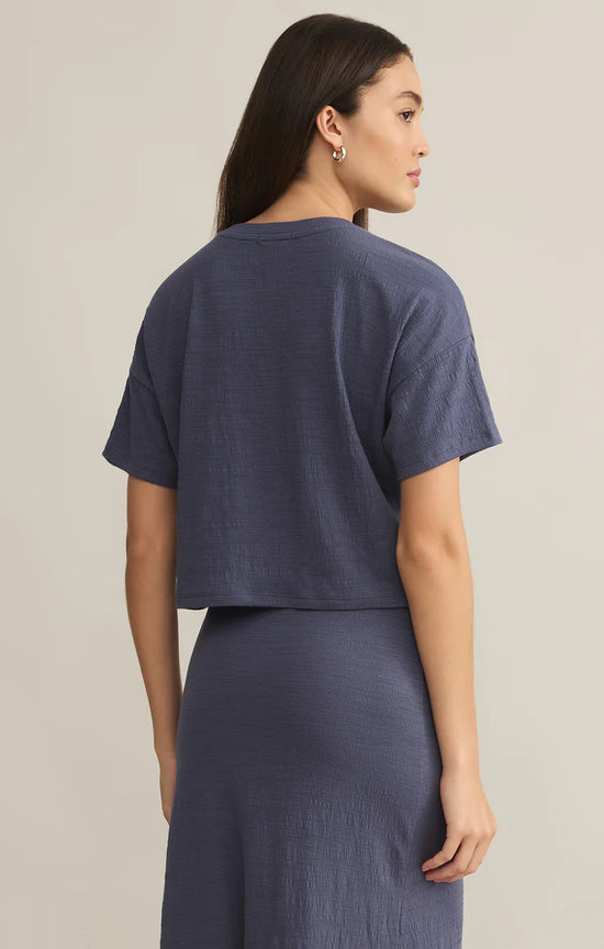 Sway Textured Cropped Slub Tee Worn Blue