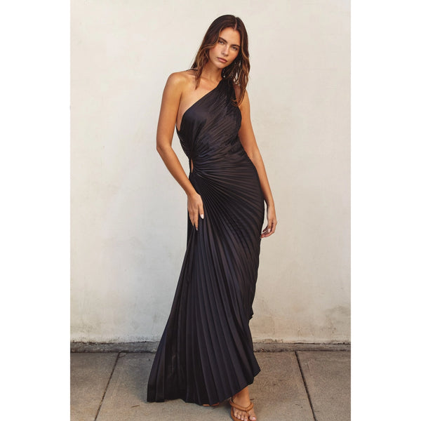 Olympia Pleated One Shoulder Dress Black – Ferne Boutique