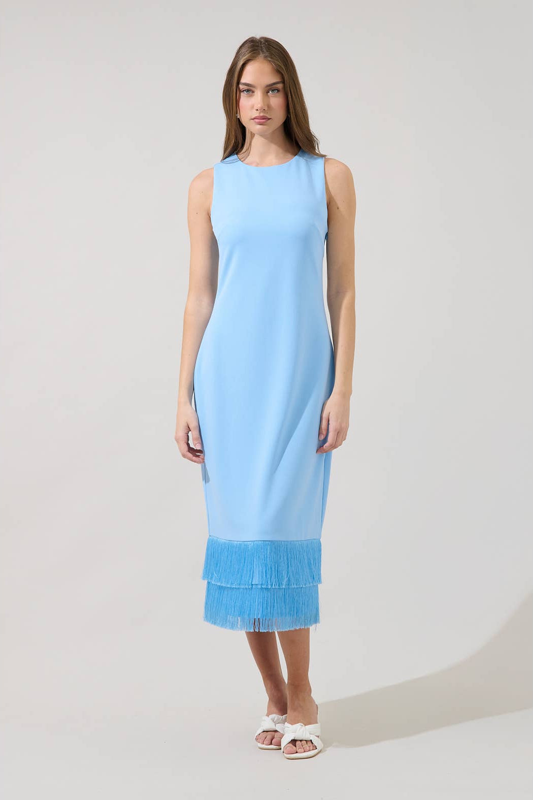 Amenia Sleeveless Fringe Midi Dress