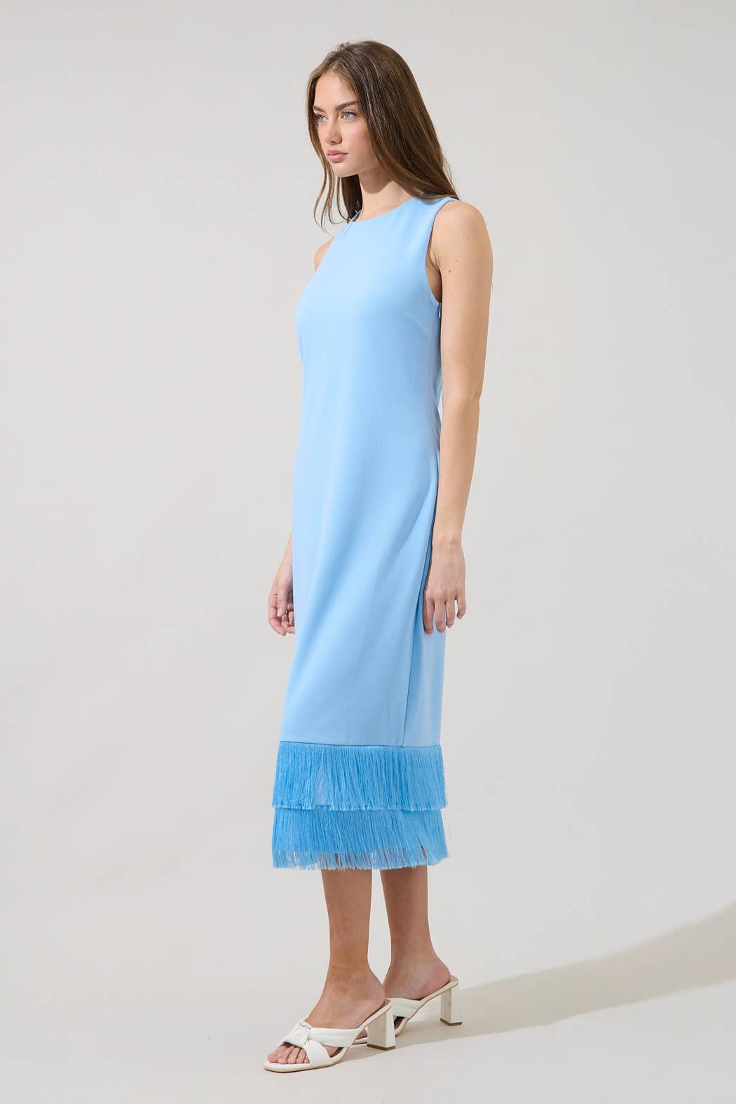 Amenia Sleeveless Fringe Midi Dress