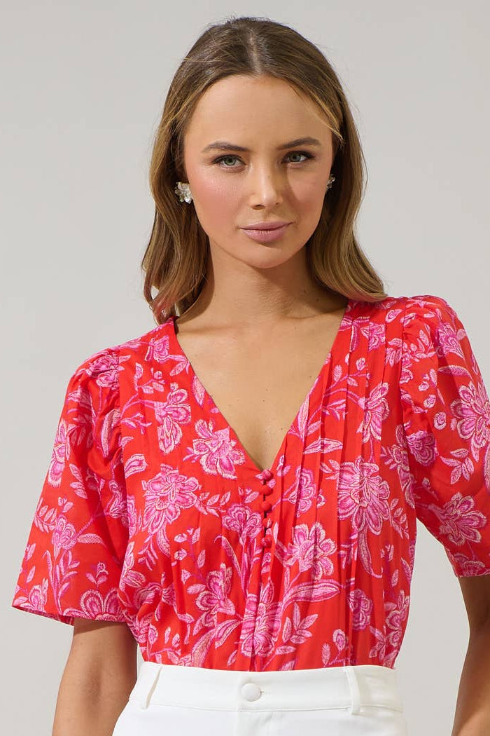 Aria Floral Jodie Pleated Top
