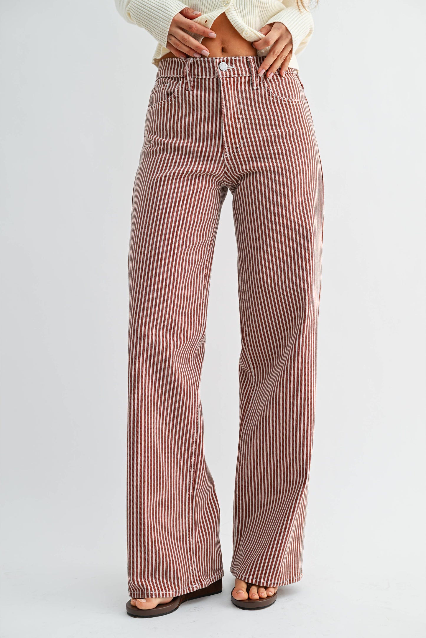 The Relaxed Wide Leg Jean in Spiced Brown Stripe