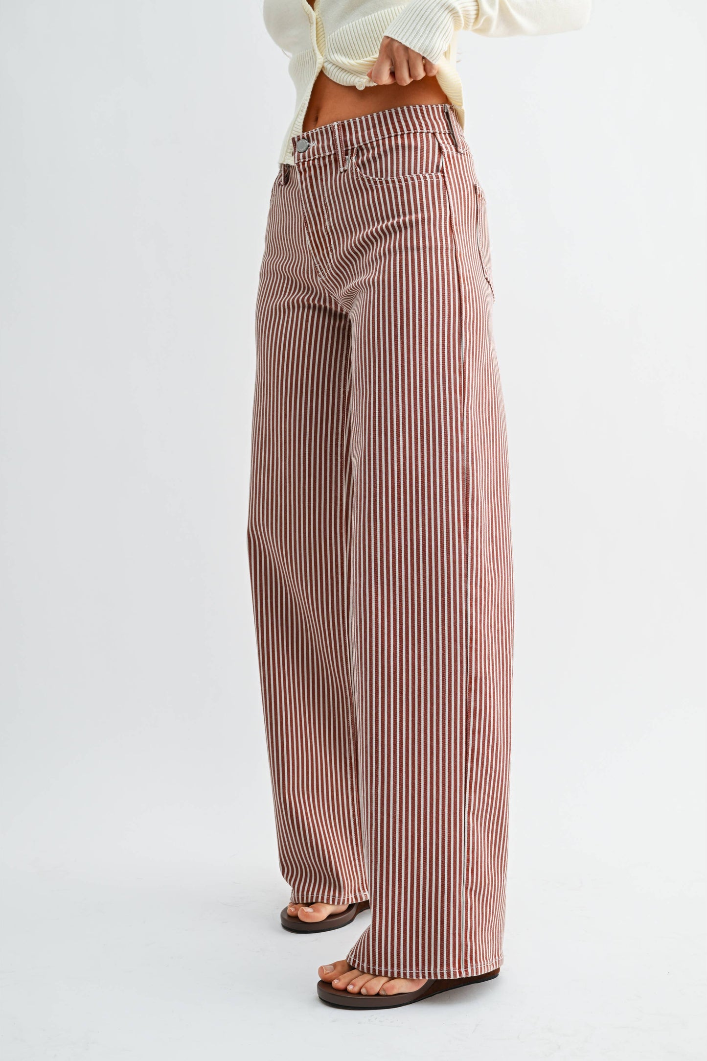 The Relaxed Wide Leg Jean in Spiced Brown Stripe