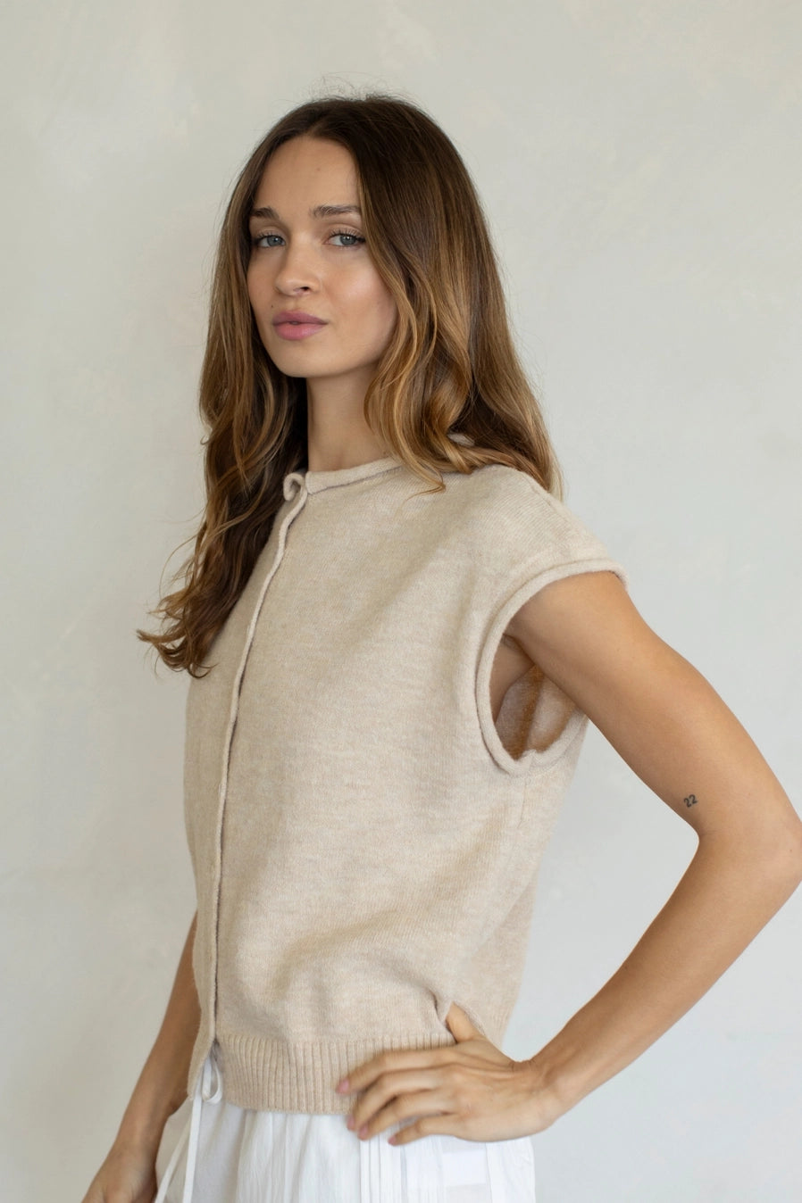Piper Vest Cardigan in Natural