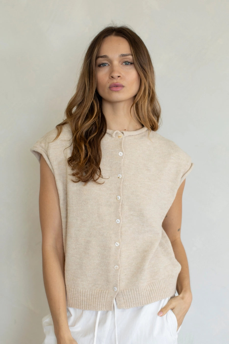 Piper Vest Cardigan in Natural