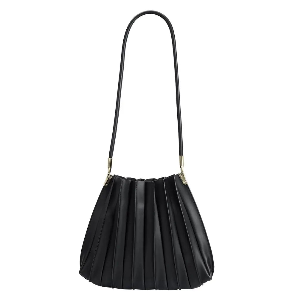 Carrie Pleated Vegan Leather Bag Black