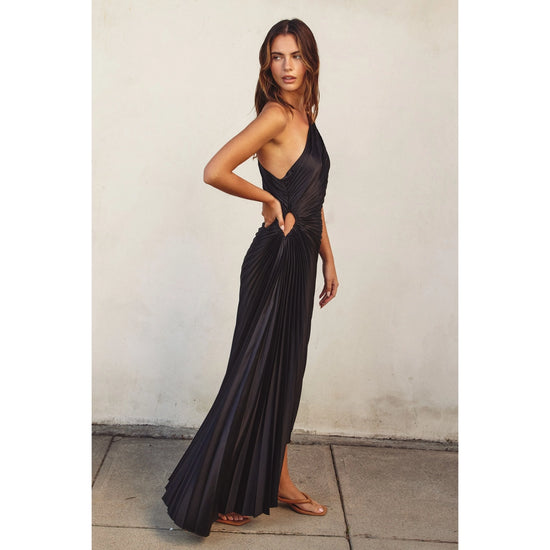 Olympia Pleated One Shoulder Dress Black โ Ferne Boutique