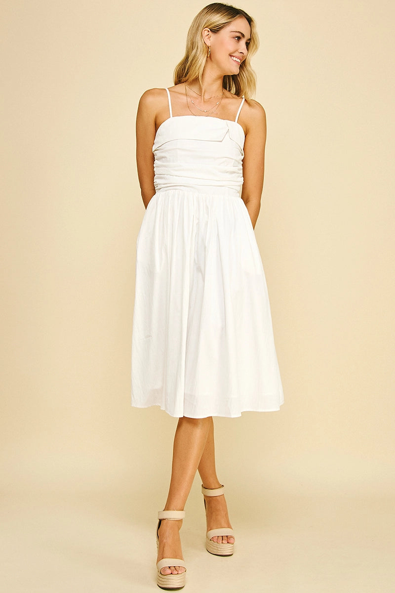 white shirred mini dress Shirred White Mini Dress