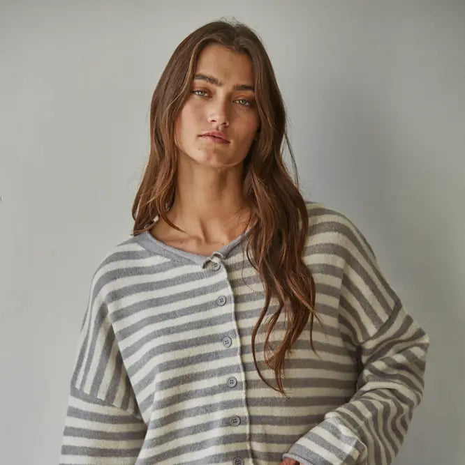 Ciela Striped Cardigan Heather Gray