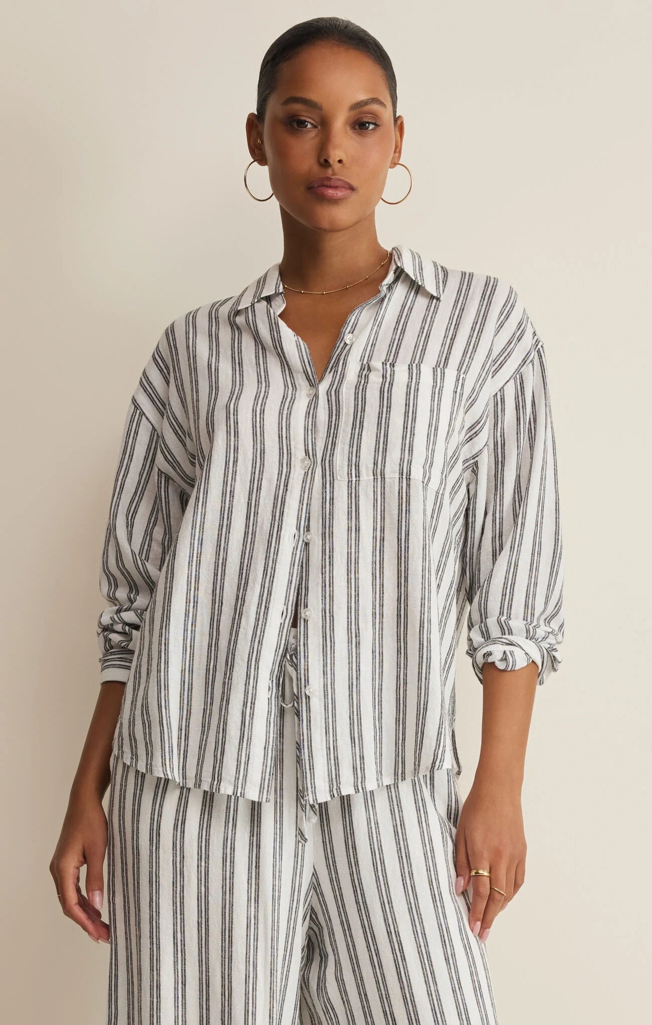 The Perfect Striped Button Up White