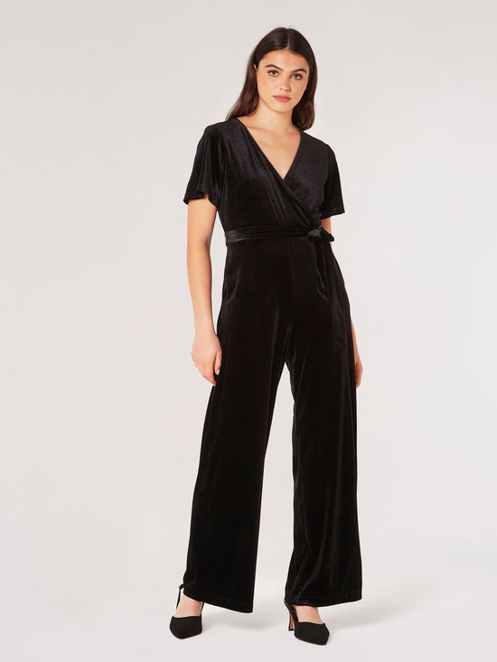 Angel Sleeve Velvet Wrap Jumpsuit