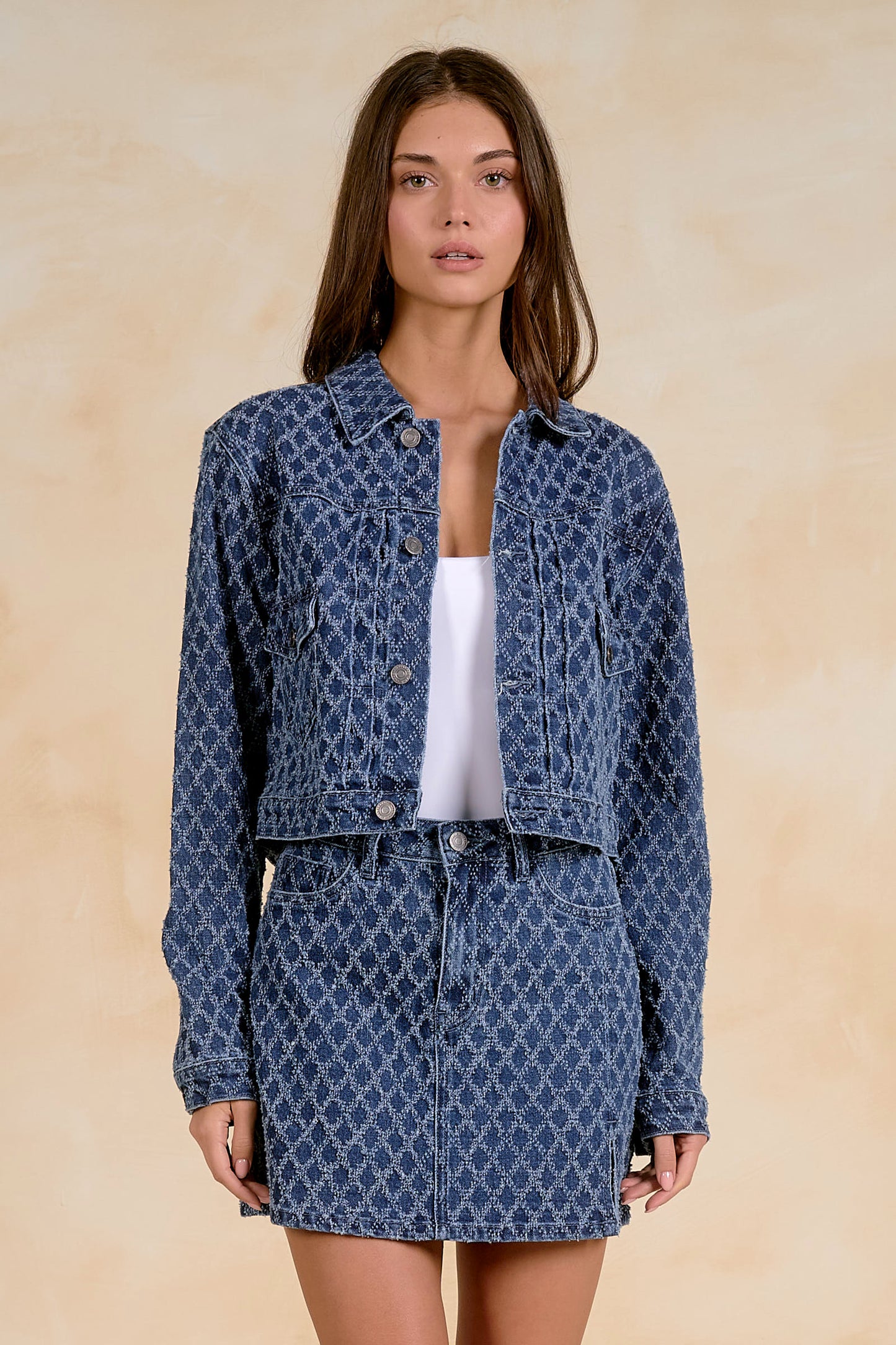 Diamond Print Jean Jacket