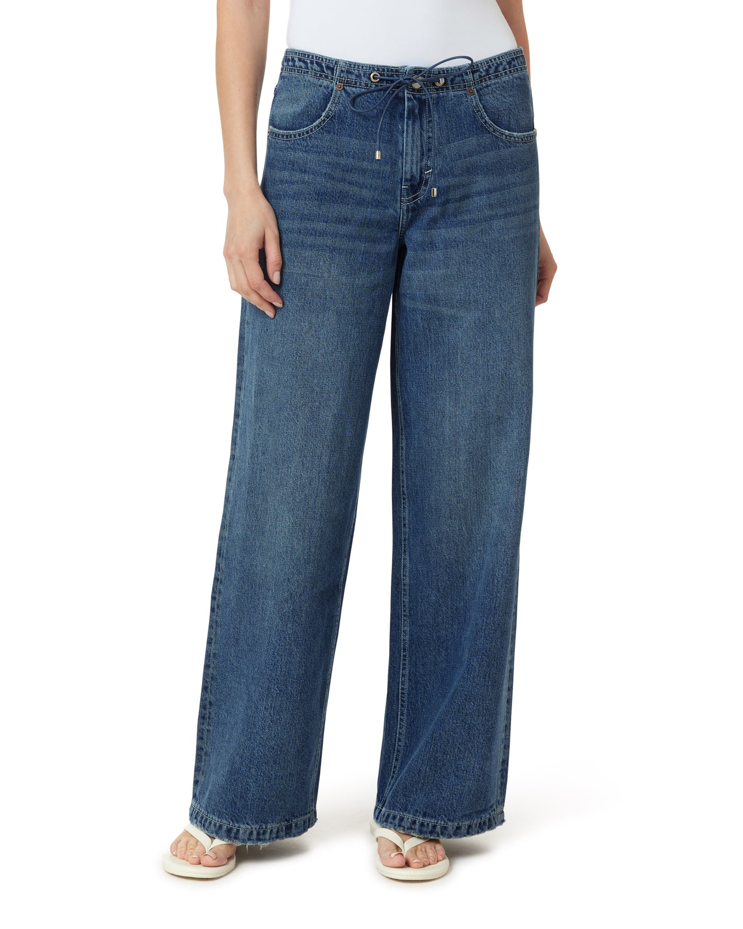 Lia Drawstring Wide Leg Jeans in Storm