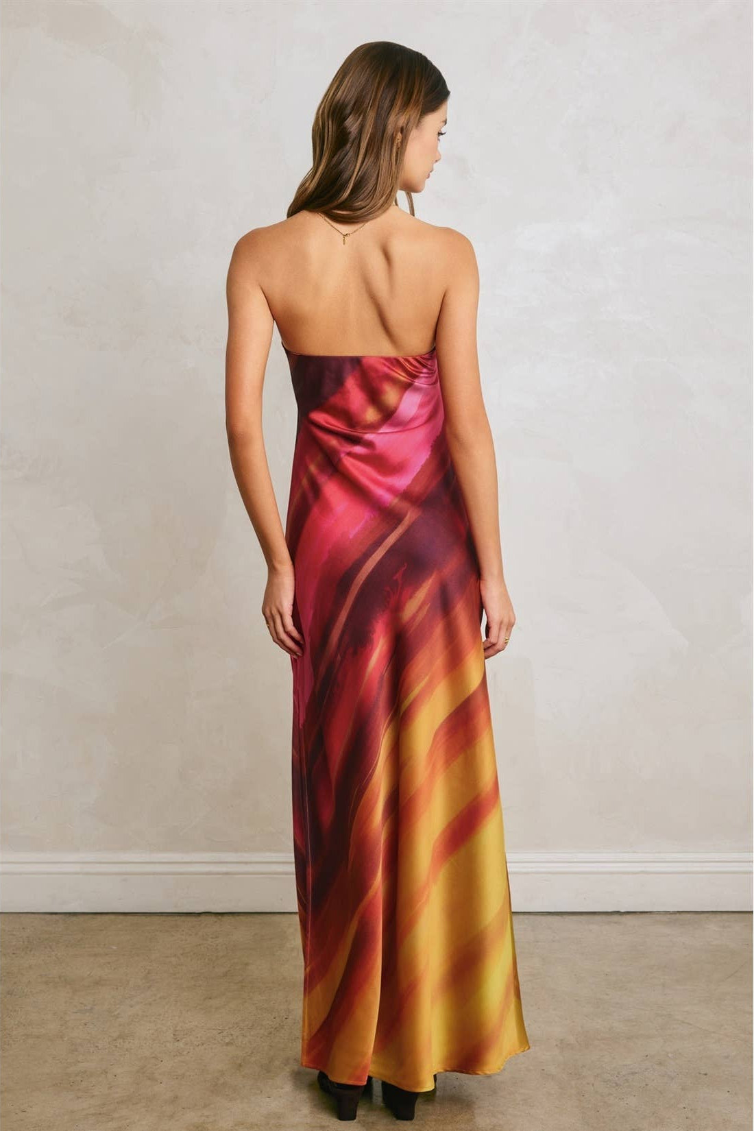 Watercolor Stripe Strapless Maxi Dress