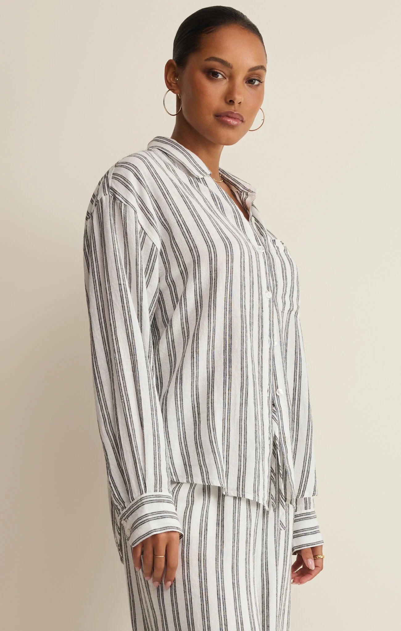 The Perfect Striped Button Up White