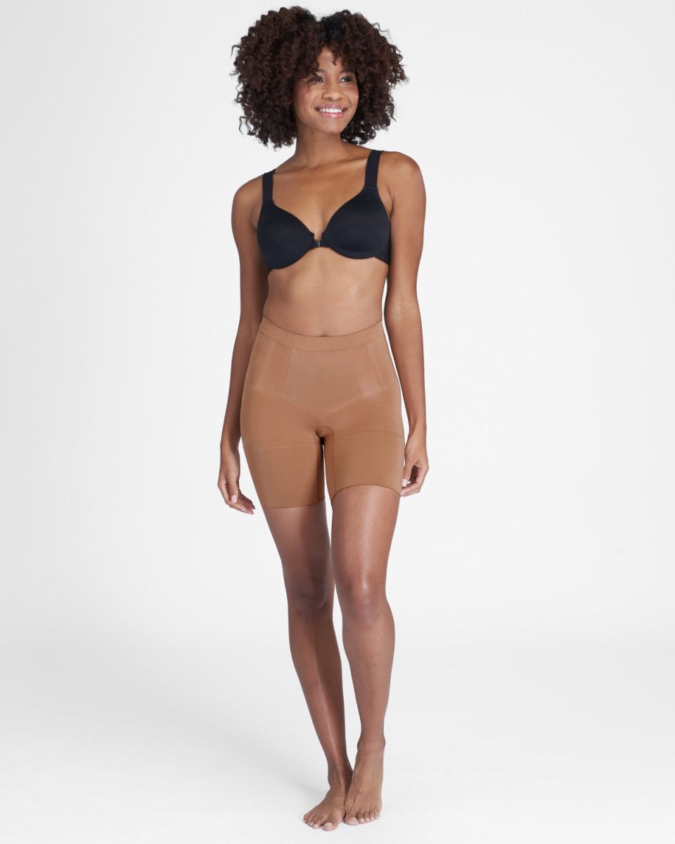 Spanx Oncore Mid-thigh Shorts In Soft Nude